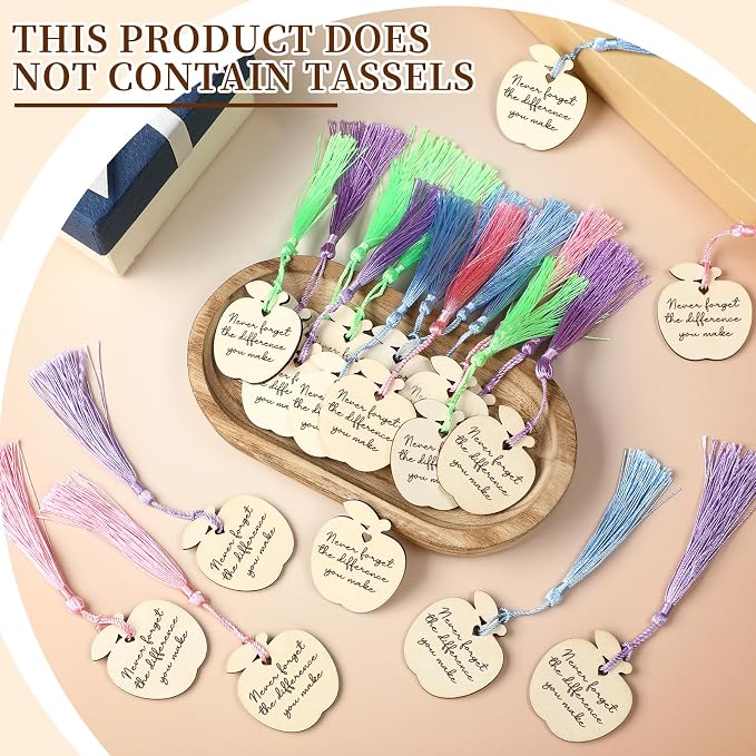 48 Pcs Employee Appreciation Tokens Gifts Bulk Never Forget the Difference You Make Wooden Bookmarks Thank You Tokens Keepsake Craft for Staff Teacher Xmas Party Favors(Apple)