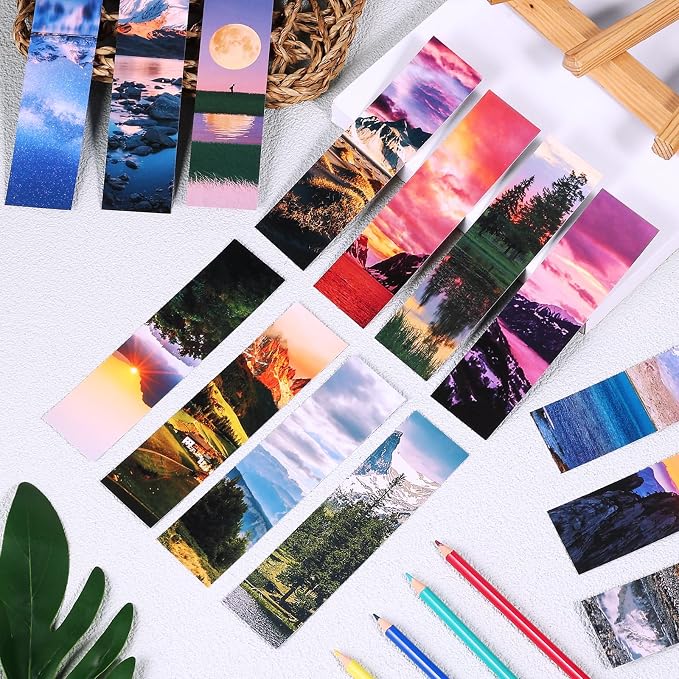 300PCS Landscape Bookmarks for Kids Classroom: 60 Designs, Cool Landscape Bookmarks, Cute Book Mark, Double Sided, for Book Lovers, Students, Children, Rewards, Gifts