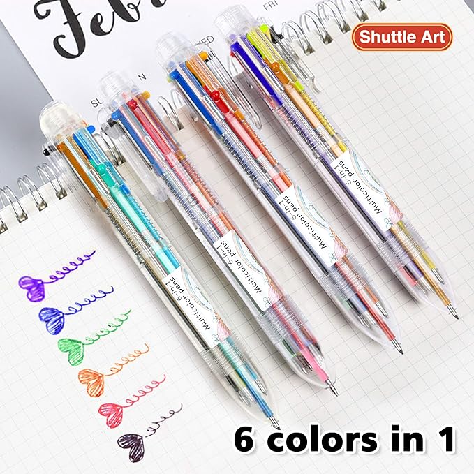 Shuttle Art Multicolor Pens, 46 Pack 6-in-1 0.7mm Retractable Ballpoint Pens for Office School Supplies Students Children Gift
