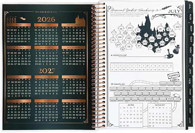 ConQuest Journals Harry Potter 2026-2027 Hogwarts Academic Agenda, July - June, 8.5'' x 6.5'', Spiral-Bound, Weekly/Monthly Calendar Planner Pages, Sticker Sheets, School Supplies, Officially Licensed