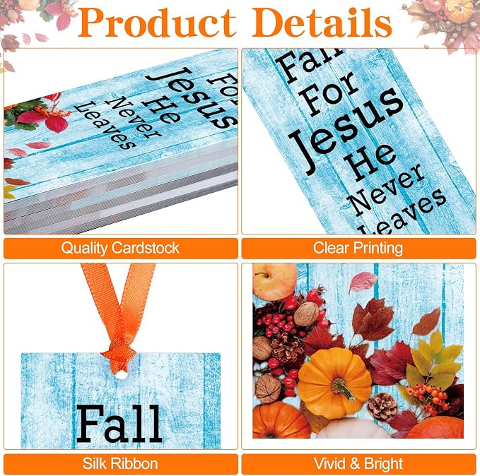 Dispowreath 60 Pcs Fall for Jesus He Never Leaves Religious Christian Bookmarks Church Bookmarks Gift for Men Women Church Home