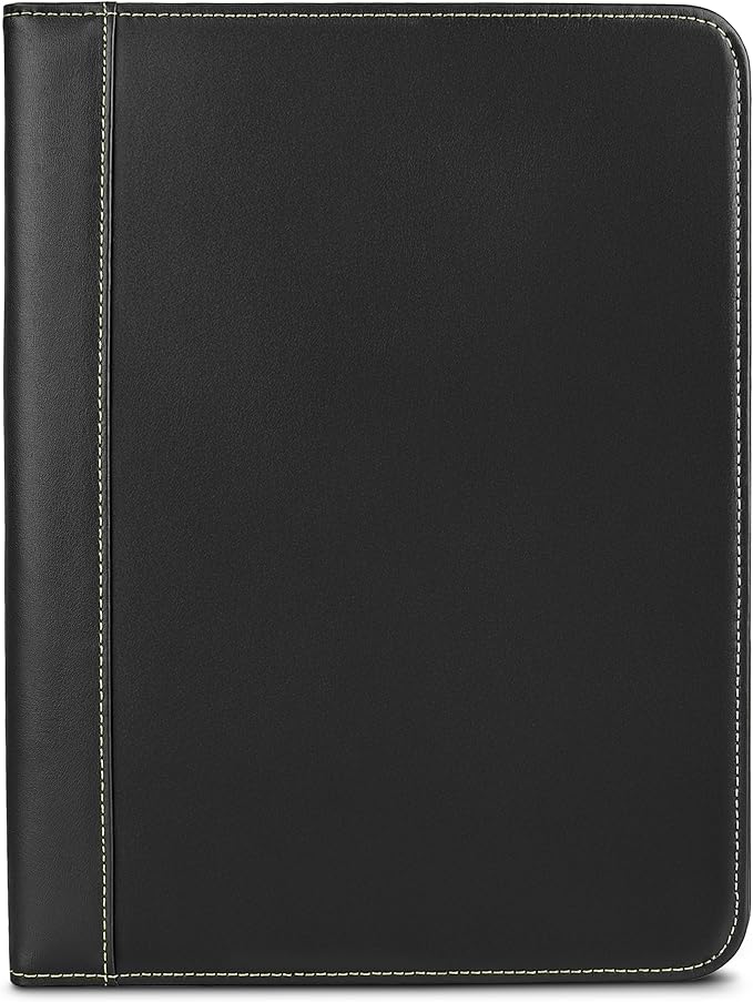 Samsill Contrast Stitch Faux-Leather Padfolio, Business Portfolio for Men and Women, Resume Document Organizer with 8.5 x 11 Inch Writing Pad, Black