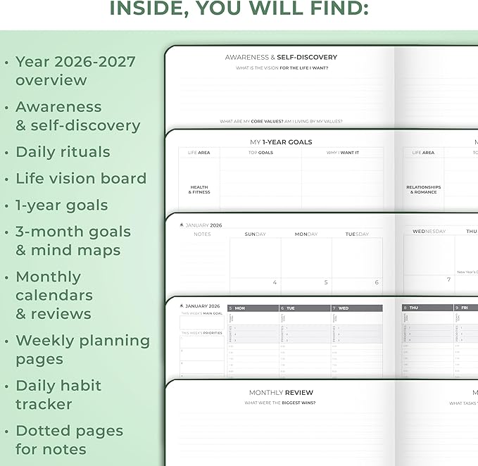 Clever Fox Planner PRO Schedule Dated (Jan 2026–Jan 2027) – Weekly & Monthly Life Planner with Time Slots, Appointment Book and Daily Organizer to Increase Productivity, A4 Hardcover – Forest Green