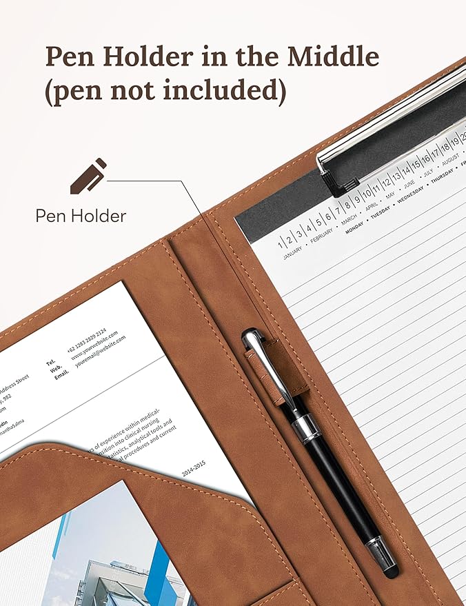 Clipboard Folder Padfolio, Mymazn Writing Portfolio Faux Leather Clipboards with Cover for Legal Pad Holder Letter Size A4 8.5 x 11 for Business Conference Notepad Clip Boards