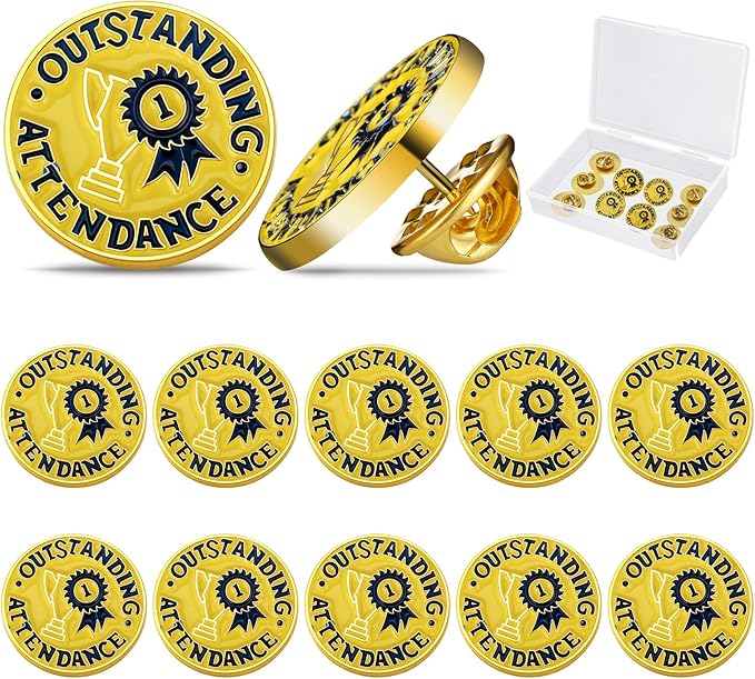 Kenning 10 Pack Outstanding Attendance Enamel Lapel Pins - 3/4 Inch Attendance Lapel Pin Award for Appreciation School Students, Teachers, Employees Supplies