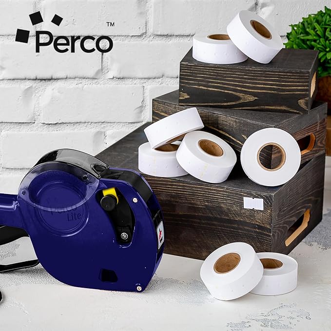Perco 1 Line White Labels - 80 Rolls, 10 Sleeves, 80,000 Blank Price and Date Gun Labels for Perco 1 Line Price and Date Guns - Made in USA