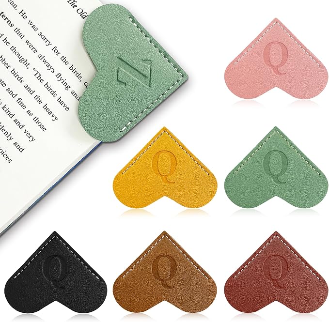 6Pcs Personalized Leather Heart Bookmark with Initial,26 A-Z Letters Cute Corner Book Mark for Reading,Book Page Accessories for Women, Book Lovers, Teachers, Students Gifts