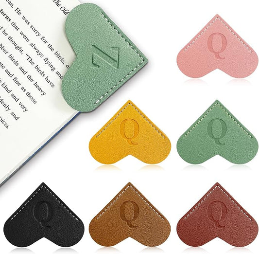 6Pcs Personalized Leather Heart Bookmark with Initial,26 A-Z Letters Cute Corner Book Mark for Reading,Book Page Accessories for Women, Book Lovers, Teachers, Students Gifts
