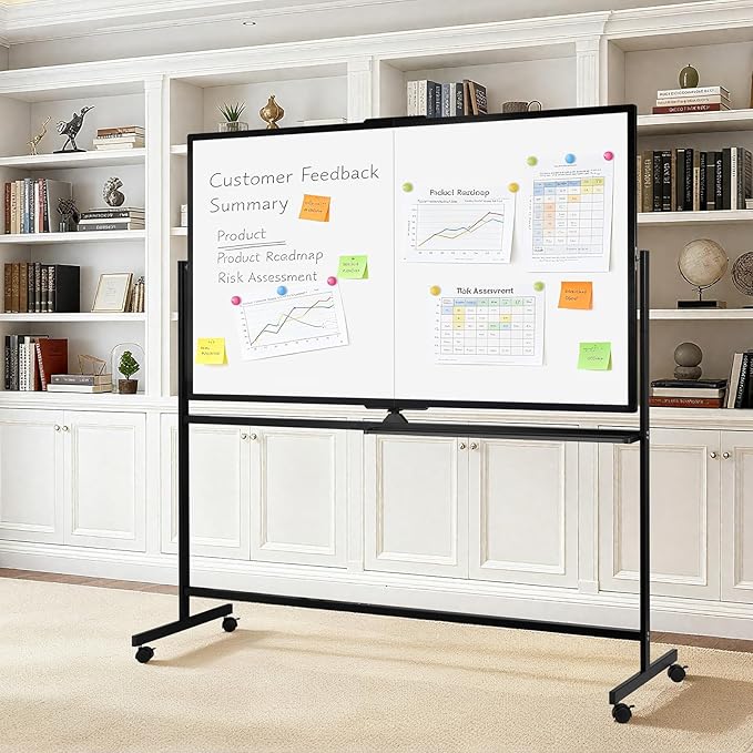 Rolling Dry Erase Board, 72" x 40" Double-Sided Mobile Whiteboard with Stand Large Dry Erase White Board on Wheels for Office, Classroom & Home