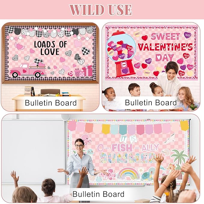 Pink Checked Bulletin Board Roll Pastel Pink Reusable Waterproof Erasable Bulletin Poster Non-Woven Fabric Bulletin Board for Mother's Day Classroom Decor Wrapping Paper Crafts 15.55in x 20ft