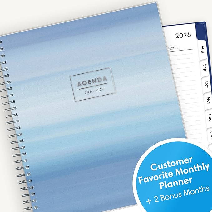 Blue Sky 2026-2027 Monthly Academic Year Planner Calendar, July 2026 - June 2027, 8" x 10", Monthly Layout, Flexible Cover, Laminated Tabs, Wirebound, Chanson