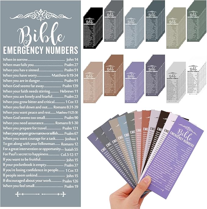 120 Pcs Bible Emergency Numbers Bookmark, Christian Bookmarks, Religious Bible Verse Bookmark, Christian Gifts for Church Supplies, Giveaways for Church Welcome Gifts Sunday (Morandi)