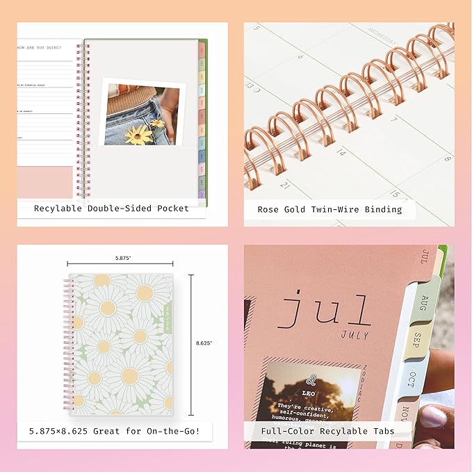 Blue Sky WAAV Weekly and Monthly Academic Year Planner Calendar, July - June, Flexible Cover, Wirebound, Laminated Tabs, Storage Pocket, Includes 20 Extra Notes Pages, Michelle (Michelle- 2025/2026, 5.875" x 8.625")