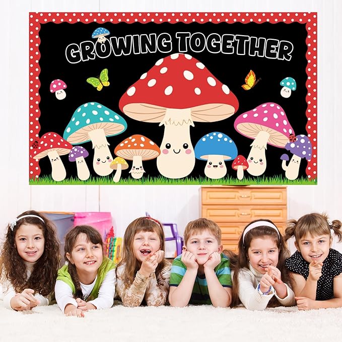 Mushroom Bulletin Board Decorations Colorful Mushrooms Cutouts Growing Together Bulletin Board Summer Classroom Decor Butterflies Cutouts for Spring Student Door Wall Back to School Supplies