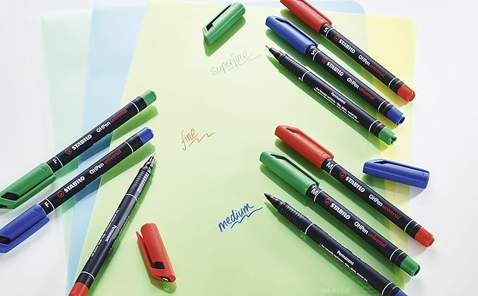 STABILO - OHPen universal - Pen for Overhead Projection - Permanent Superfine (S) - Pack of 4 - Assorted colors