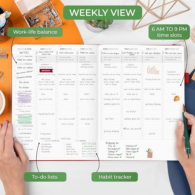 Clever Fox Hourly Planner PRO Premium – Undated Schedule Planner with Daily Time Slots – Personal Organizer Notebook for Time Management – Weekly & Monthly Life Journal, A4 size (Red)