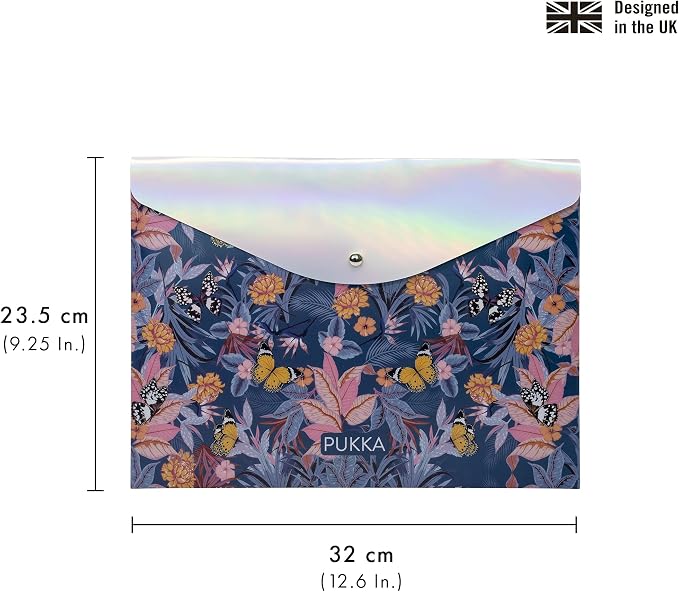 Pukka Pad Bloom A4 Stud Wallets – File Storage Folder – 12.6 x 9.25in – Pack of 3 Assorted Floral Designs