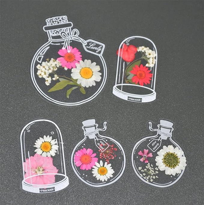 40PC Large Size Bookmark, Flower Page Clips Bookmarks, Children Gifts Handmade DIY Transparent Beautiful Flower Page, Glass Bottle Wishing Bottle Stickerr