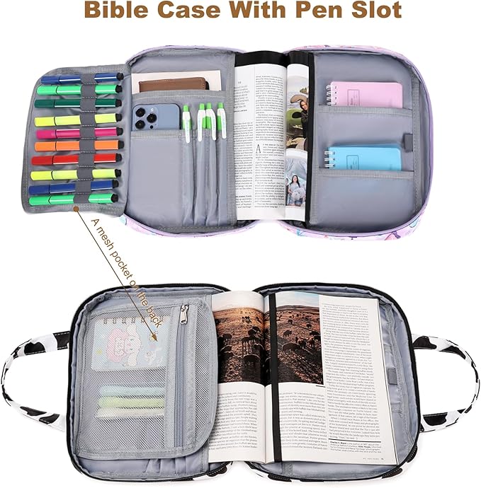 Octsky Bible Cover Case for Women Girls Bible Organizer Book Bag for Medium and Large Bibles, Cow Black