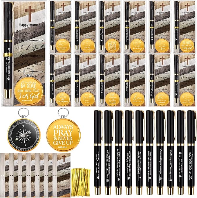 Spakon 30 Sets Father's Day Christian Gifts for Men Bible Verse Compass Pen Religious Bookmark Inspirational Church Gifts for Pastor Appreciation Day Grandpa Men Christmas (Classic)