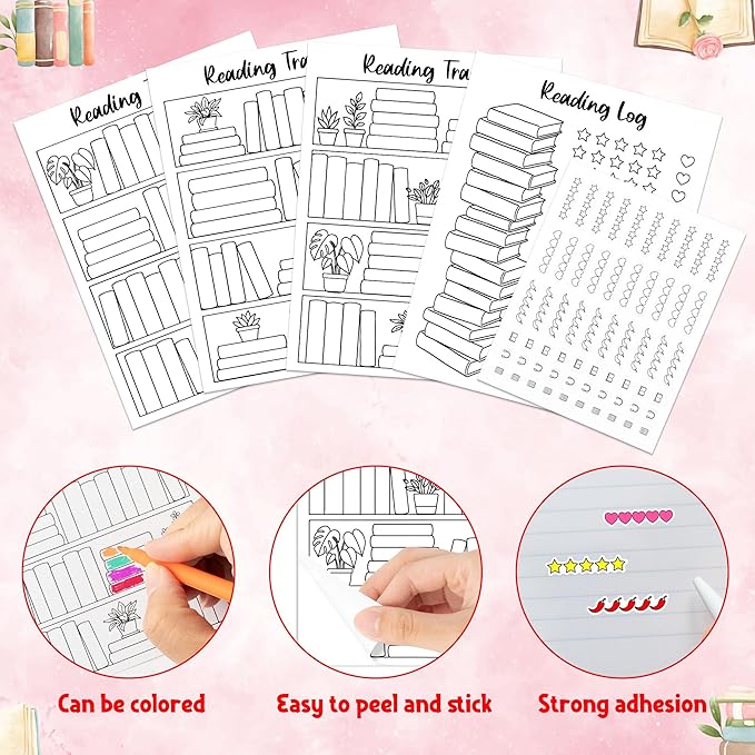 L1rabe Reading Tracker Bookmark Stickers - Back to School 20P Book Review 10P Self Stick Star Chili Heart Rating Stickers, Reading Challenge for Book Lovers Readers Students Bookish Gift for Bookworms