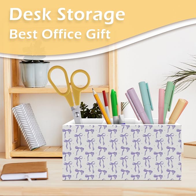 Purple Coquette Bow Pen Pencil Holder, Purple Bow Classroom Decor, Preppy Coquette Aesthetic Wooden Pen Pencil Organizer for Girly Girls Room Dorm Bedroom Playroom Office Desk Decor