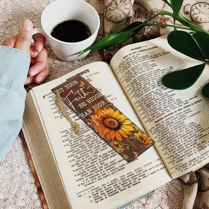 Bookmark 2 PCS Leather Bookmarks for Women, Men, Book Lovers, Autumn Sunflowers Page Markers for Students Teachers