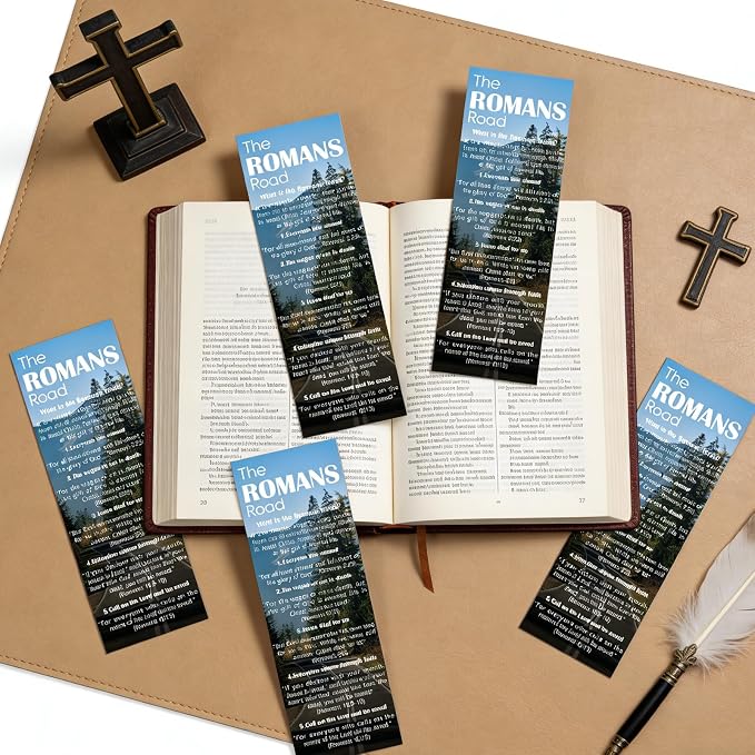 The Romans Road to Salvation Bookmarks - Cosmisun 100 Pcs Bible Religious Bookmark Gifts Scripture Page Markers Clips Book Mark Christian Prayer Gospel Tracks for Evangelism Church Office Supplies