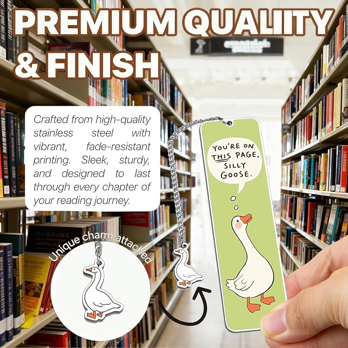 Green Cute Bookmark for Women Silly Goose Gift Metal Bookmark for Students, Teachers, and Readers Funny Bookmarks Gift Page Markers Study Stationery, Office Supplies (Green)