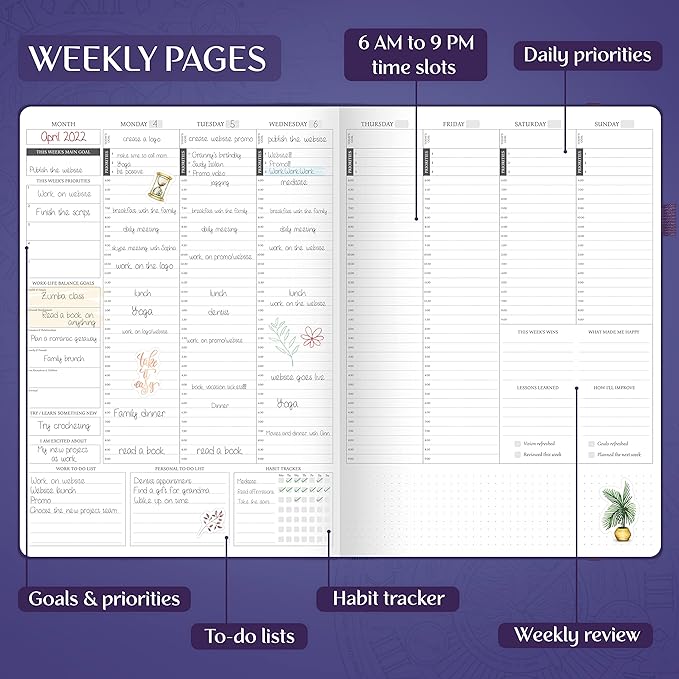 Legend Hourly Planner PRO Premium – Undated Schedule Planner with Time Slots – Weekly, Monthly & Daily Personal Organizer, A4 (Purple)