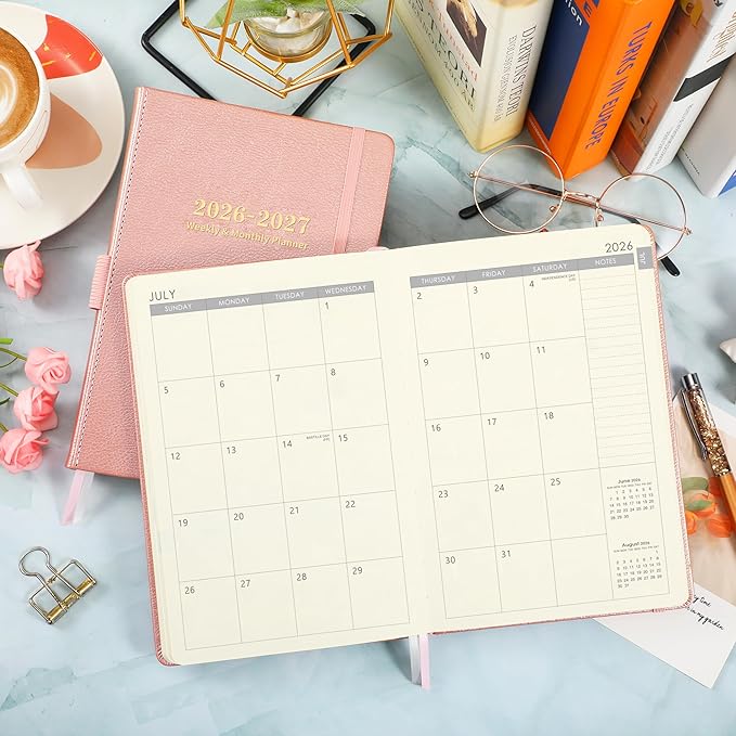 Planner 2026-2027 - Weekly and Monthly Planner with Stickers, 5.7" X 8.2", July 2026 - June 2027, 2026-2027 Calendar Planner, Pen Holder, Inner Pocket, 44 Notes Pages - Rose Gold