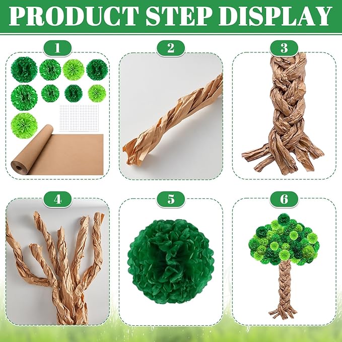 Christmas Tree Bulletin Board Set DIY 3D Tree with Paper Pom Poms Kraft Craft Xmas Bulletin Board Classroom 3D Wall Decorations for Holiday Party School Chalkboard Teacher Supplies(Green)
