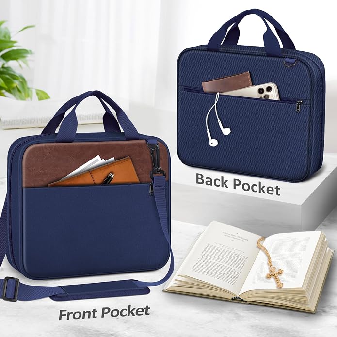 FINPAC Large Bible Cover, Carrying Book Case Church Bag Bible Protective with Zippered Pocket and Handle, Gift for Men Women