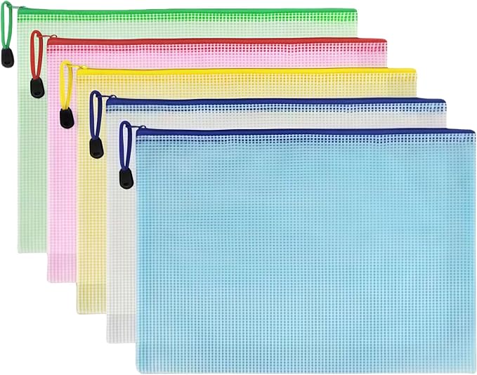 FERENLI 10 Pcs 13.2x9.4 inch Mesh Zipper Pouch Bags with Semi-Transparent Mesh Waterproof Zip Files Bags for Stationery Files Toys Makeup Tools Home Office School Travel Organization(A4, Colorful)