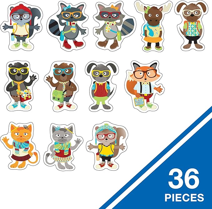 Carson Dellosa 36-Piece Hipster Woodland Animals Cutouts, Moose, Bear, Squirrel and Raccoon Forest Friends Bulletin Board Decorations for Party and Classroom Decor