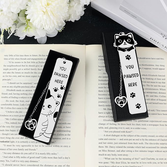 Cat Gifts for Women Men Funny Bookmarks Bulk Cat Paw Bookmarks for Book Lovers Cat Lover Cute Metal Book Mark Set Birthday Gifts for Reader Coworker Friends Adults Cat Owner Lover Reading Accessories