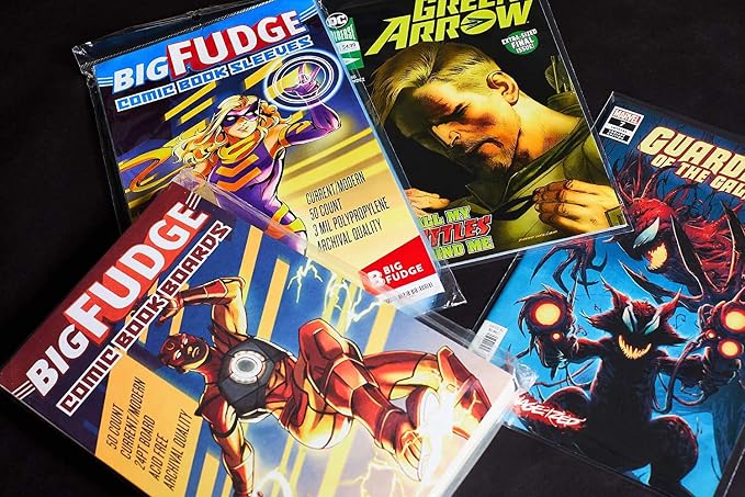 Big Fudge Comic Book Bags and Boards - Comic Book Storage Sleeves - Resealable Toploader Bag Plastic Protector Sleeves - Hard Backing Board - Cover Protectors - Comics After Silver Age or Gold Age