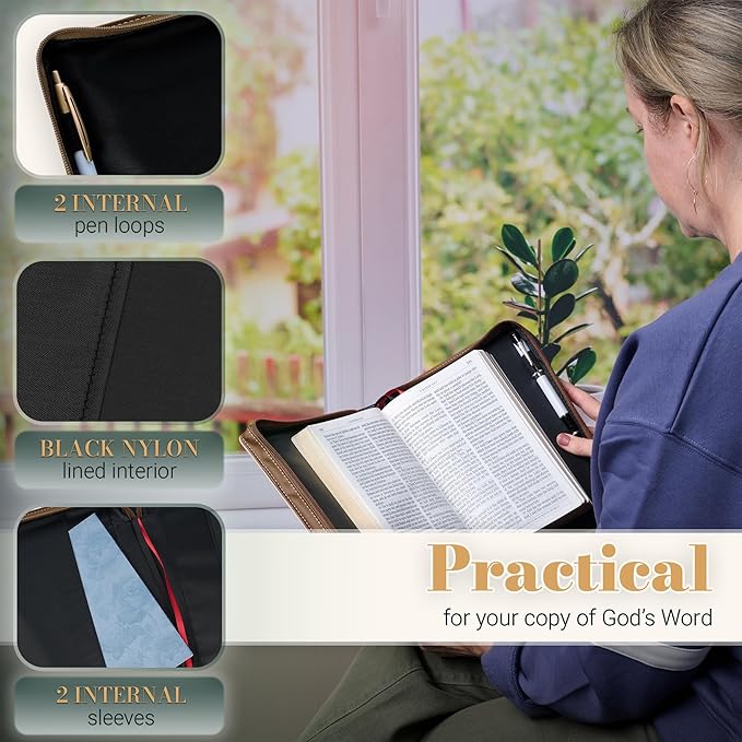 Christian Art Gifts Premium Vegan Leather Inspirational Bible Cover for Women: Trust Encouraging Bible Verse, Easy Carry Zippered Case, Pen Loops, Pockets, Debossed Florals, Pink & Light Brown, Medium