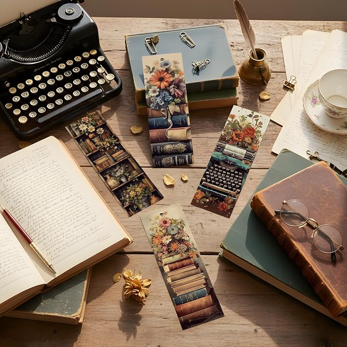Vintage Book Bulk Bookmark, 100 Pcs Cottagecore Floral Books Bulk Paper Bookmarks for Women, Retro Bookmark with Tassels Gift for Kids Reading Lovers Teacher Students