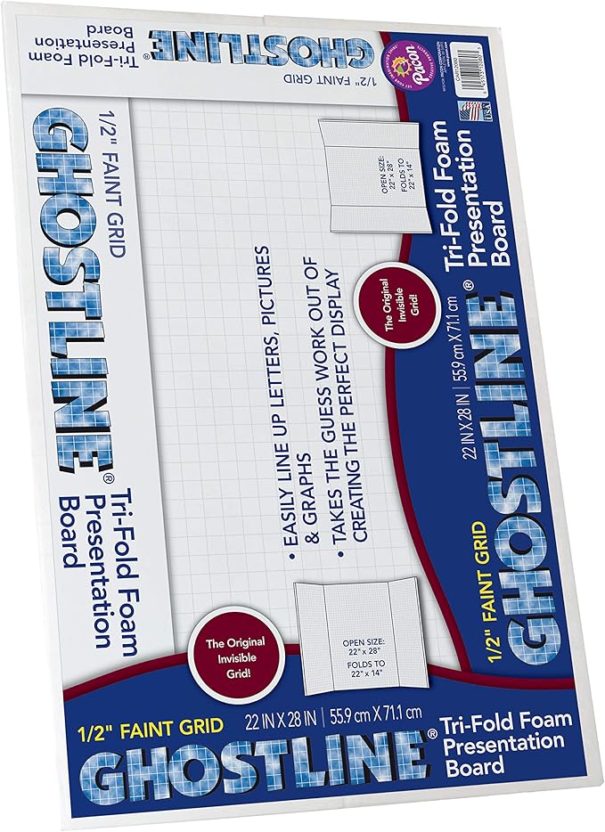 Ghostline® Foam Presentation Board, White, 1/2" Faint Grid 28" x 22", 5 Boards