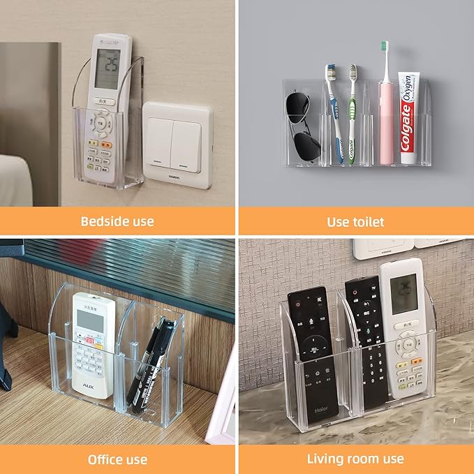 Wall Remote Control Holder Acrylic Bathroom Shelves 2 pack Adhesive Shelf Wall Mount for Room Decor Storage Organize Container for Kitchen, Bathroom,Home Office Phone Charging Storage Box(S)