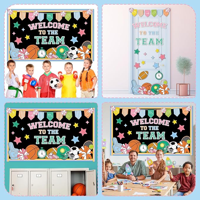 Spring Sports Motivational Bulletin Board Set Football Basketball Soccer Baseball Teamwork Classroom Decor Growth Mindset Cutouts Inspirational Bulletin Board for School Game Wall Decor Party Supplies