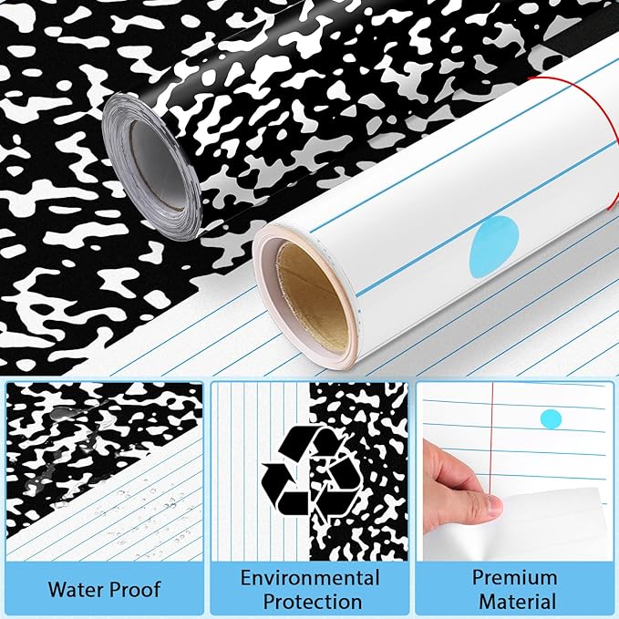 2 Rolls Composition Notebook Bulletin Board Paper Roll Black & White Bulletin Board Background Paper Checked Notebook Classroom Decor Poster for Teacher Supply Office Home Art Craft DIY Party Display