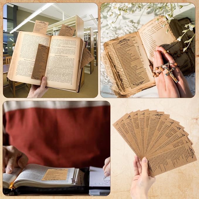 Skyygemm 200 Pcs Psalm 91 Bookmarks Bulk Clergy Appreciation Gift Christian Bible Scripture Kraft Paper Prayer Card Religious Verse Inspirational Sunday School Teacher Gift for Church Pastor (Spanish)