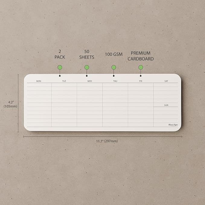 Weekly Planner Pad, Weekly To Do List Notepad, Tear Off Undated Weekly Planner Notepad, 2 Pack, 50 Sheet Each, 4,2" X 11,7", Premium Thick Paper with Cardboard Back Support, Weekly Desk Planner by CLEVER SIGNS