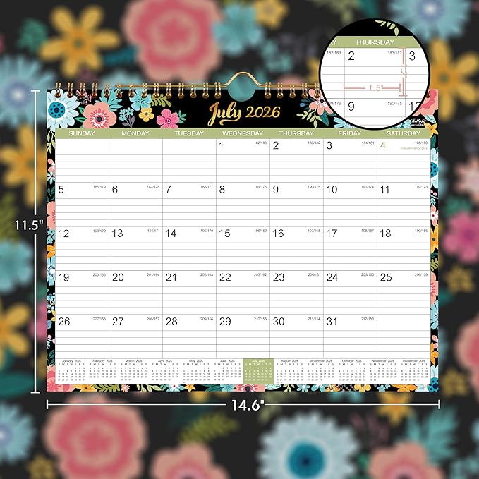 Calendar 2026-2027 - Wall Calendar 2026-2027 with 18 Months, Jul. 2026 - Dec. 2027, 14.6" x 11.5", Twin-Wire Binding + Hanging Hook + Large Blocks + Julian Dates, Perfect Wall Calendar for Organizing