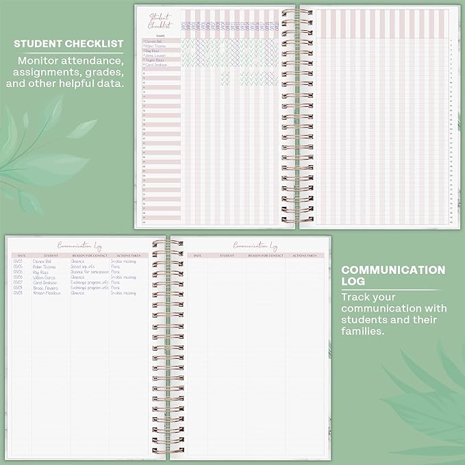 PLANBERRY Teacher Planner – Undated School Year Plan Book for Teachers with Calendars & Lesson Plans – Planner for Classroom Organization & Homeschool – 8”x10.5” Hardcover (Natural Green)