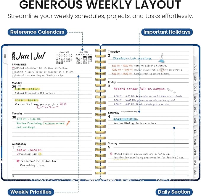 Planner 2026–2027, Academic Year Monthly & Weekly Calendar Book, Jul 2026–Jun 2027, Hardcover Organizer with Tabs, Student & Teacher Planner, 6.3" x 8.5", Lunar Lighthouse