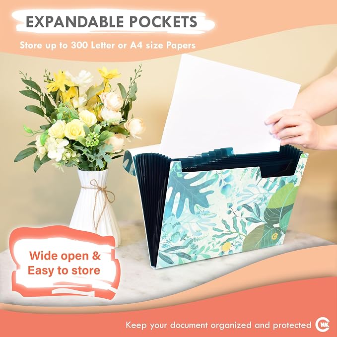 CNK File Folders Organizer with 13 Pockets Accordion Expanding Folder Documents Receipt Document Paper Pocket Filing Accordian Important Expandable Holder Files Alphabetical Labels Letter