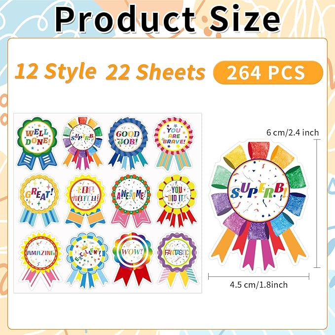 Reward Stickers Badge Designs,2.4×1.8 Inch Reward Labels Use on Classroom,Outdoor Sports Game,Party,Home,Encourage Stickers（ 264pcs,1bag ）